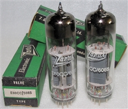 Brand New, MINT NOS NIB Mid 1970s production Tungsram E80CC/6085 Tubes with Zaerix Label. Made in Hungary. Non-corrosive alloy pins. Tungsram made some of the finer tubes in Eastern Europe due to its exposure to subsidiaries in Gt. Britain and Austria.