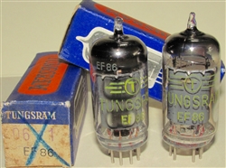 Brand New MINT NOS NIB Rare 1960-1961 D-Getter Tungsram EF86. Made in Hungary. Non corrosive alloy pins. NOT relabeled RFT E. German tubes which are common. Tungsram made some of the finer tubes in Eastern Europe due to its exposure to subsidiaries in Gt.