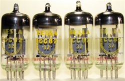 Brand new, MINT NOS FUNKWERK RFT* Late 1960s ECC82 12AU7 Halo with Fat Dual Getter Support Tubes. Made in E. Germany. Tesla LABEL with Tesla date codes.