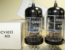 Brand New MINT NOS NIB Rare Mid-Late 1960s BRIMAR CV4033 Black Plate Military tubes. CV4033 Flying Lead is Premium Grade, High Reliability Long Life version of CV4024/6060/ECC81/12T7 valves. STC Rochester Plant Date Codes. Made in England.