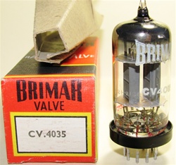 Single Tube, Brand New MINT NOS NIB Rare Mid-1960s BRIMAR CV4035 Military Box Plate. CV4035 Flying Lead is a Premium Grade, High Reliability Long Life version of ECC83/CV492/CV4004/6057/12AX7 valves (Click Here). Etched STC Date Codes. Made in England.