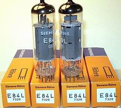 Brand Spanking New, MINT NOS NIB Matched Pairs Siemens E84L 7320 Premium Grade EL84 tubes. Munich plant date codes. E84L tubes have higher ratings than normal EL84 as well as 7189 tubes.