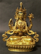 Statue Chenrezig, 08 inch, Fully Gold Plated