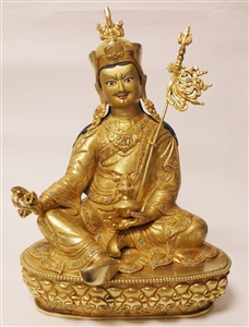 Statue Guru Rinpoche, 12 inch, Fully Gold Plated