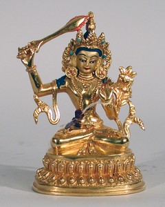 Statue Manjushri, 04 inch, Fully Gold Plated
