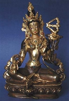 Statue Red Tara,  05.5  inch, Partially Gold Plated