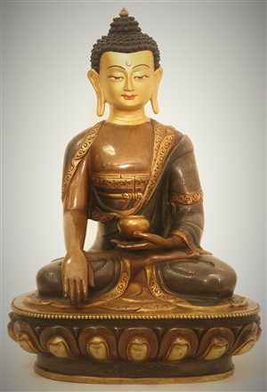 Statue Shakyamuni Buddha, 12 inch, Partially Gold Plated