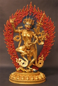 Statue Singha Mukha, 12 inch, Partially Gold Plated