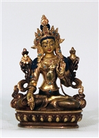 Statue White Tara, 05.5 inch, Partially Gold Plated