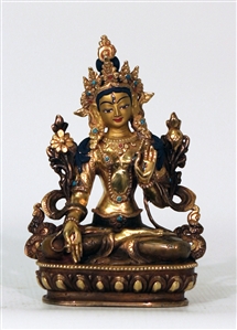 Statue White Tara, 05.5 inch, Partially Gold Plated