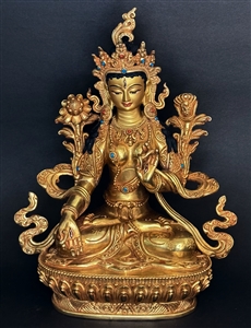 Statue White Tara, 08.5 inch, Fully Gold Plated