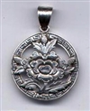 Lotus flower pendant, silver, 1 inch