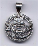 Lotus flower pendant, silver, 1 inch