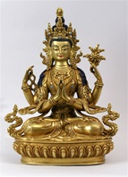 Statue Chenrezig, 08 inch, Fully Gold Plated, Fine Carving