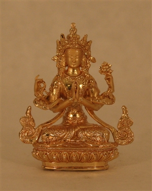 Statue Chenrezig, 02.5 inch, fully Gold Plated