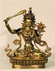 Statue Manjushri, 08 inch, Fully Gold Plated
