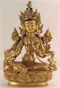 Statue Green Tara, 12 inch, Fully Gold Plated