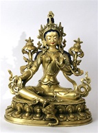 Statue Green Tara, 08.5 inch, Fully Gold Plated