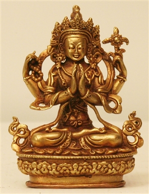Statue Chenrezig, 3 inch, Gold Finish