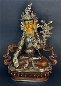 Statue White Tara, 08 inch, Partially Silver