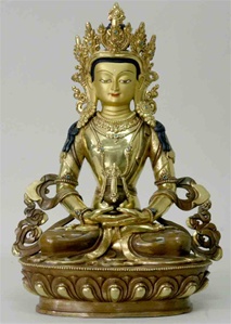 Statue Amitayus, 13 inch, Partially Gold Plated