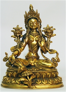 Statue Green Tara, 08 inch, Double Lotus, Bronze