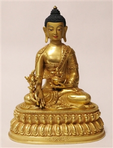 Statue Medicine Buddha, 08 inch, Fully Gold Plated