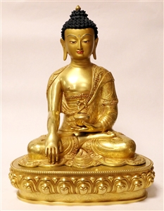 Statue Shakyamuni Buddha, 14 inch, Fully Gold Plated