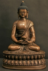 Statue Amitabha 08 inch Dark Copper Double Lotus