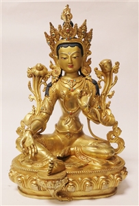 Statue Green Tara, 12 inch, Fully Gold Plated