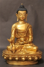 Statue Medicine Buddha, 13 inch, Fully Gold Plated
