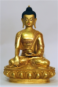 Statue Shakyamuni Buddha, 13 inch, Fully Gold Plated