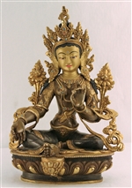 Statue Green Tara, 13 inch, Partially Gold Plated