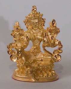 Statue Green Tara, 2.25 inch, Gold Plated