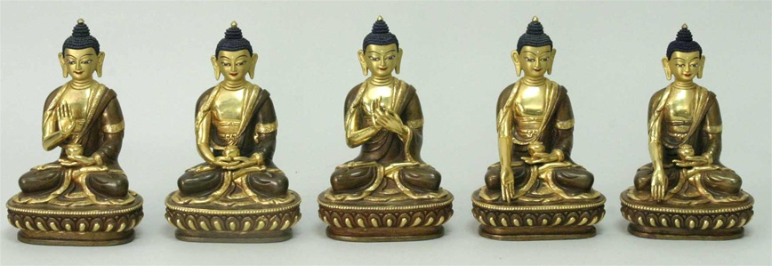 Statue Five Buddha Family, 6 inch, Partially Gold Plated