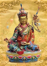 Guru Rinpoche, with seven-line supplication prayer on the back of the card