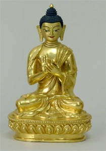 Statue Vairochana Buddha, 06 inch, Fully Gold Plated