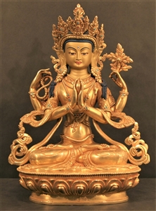 Statue Chenrezig, 8 inch, Fully Gold Plated