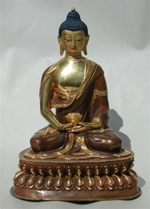 Statue Amitabha, 08 inch, Partially Gold Plated