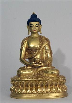 Statue Amitabha, 08 inch, Fully Gold Plated, Very Fine Quality