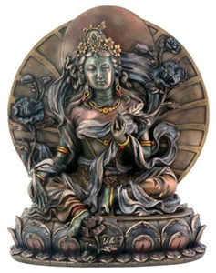 Statue Green Tara resin, 09.75 inch. Hand painted.