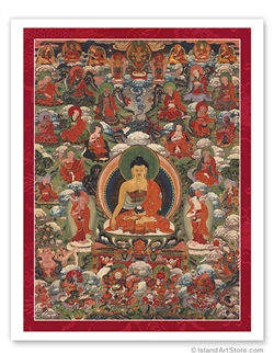 Shakyamuni Buddha and the 16 Arhats (Print 9x12)