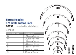 Cincinnati Suture Needles - Non-Sterile - Size 00 - 9 - Fistula - 1/2 Circle Cutting Edge (10/case; 12/pk)