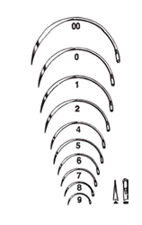 Cincinnati Suture Needles - Non-Sterile - Size 00 - 9 - Regular Surgeons - 1/2 Circle Cutting Edge - 12/Pkg