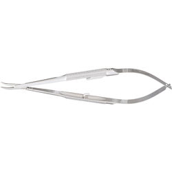 Miltex 5.25" Microsurgery Needle Holder - Round Handles - 0.6 mm Tips - Curved Jaws