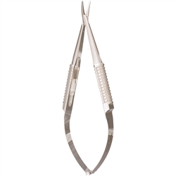Miltex 5" Barraquer Needle Holder - Curved - 10mm Jaw Length - Hollow Round Handle with Lock