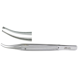 Miltex Kirby Tissue Forceps - Iris - Curved - Round Thumb Handle 1 x 2 Teeth - 4"