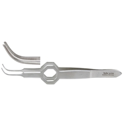 Miltex 3-3/4" Foerster Eye Dressing Forceps - Octagonal Grip - Full Curved - Serrated Tips - 0.5mm Wide