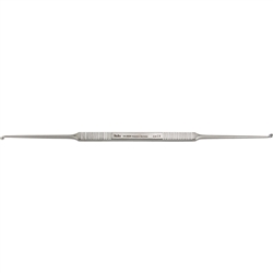 Miltex House Curette, Strong Angle, Double Ended, 2.25mm x 3mm & 2mm x 2.5mm, Flat Handle, 7"