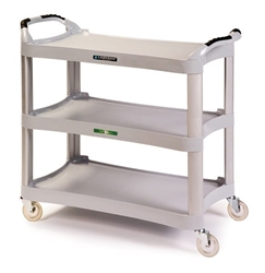 Lakeside 500 Lb Capacity Plastic Utility Cart, (3) 16.75 x 29.5 Inch Shelves, Dual Handle, Light Gray